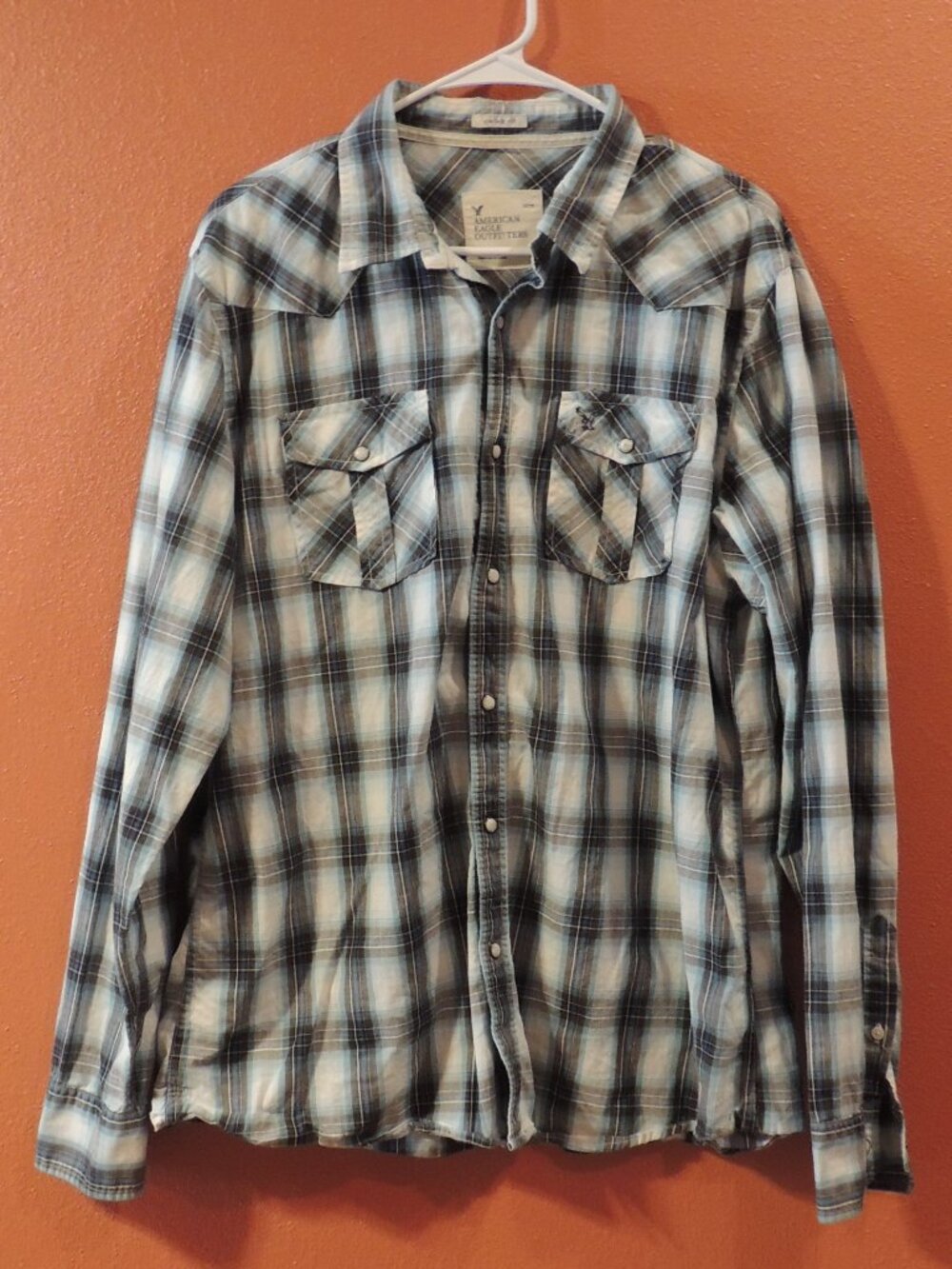 American Eagle Shirt Men X Large Pearl Snap Button Up Cowboy Rodeo Weatern Shirt